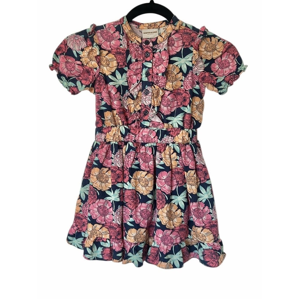 Scotch & Soda Amsterdam Girls Woven Dress Floral Flared Ruffled Spring‎ Size 4/5